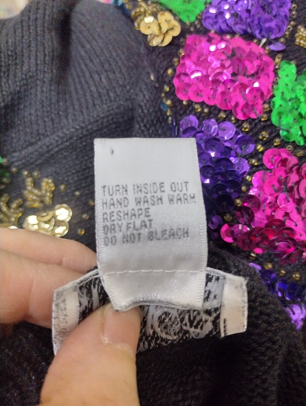 Vintage 1980's Jessica Stevens Black Raime Sequin Embellished Crewneck Sweater - Picture 7 of 8